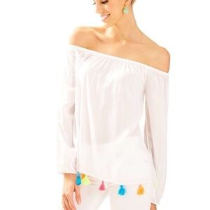 Lilly Pulitzer Off-Shoulder Blouse with Vibrant Tassels